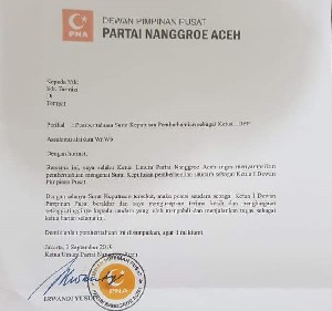 Irwandi Berhentikan Tarmizi dan Rizal Falevi Kirani dari Ketua DPP PNA